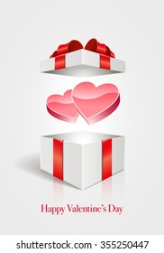 Vector Valentine's Day design template. Heart in open gift box. Elements are layered separately in vector file.