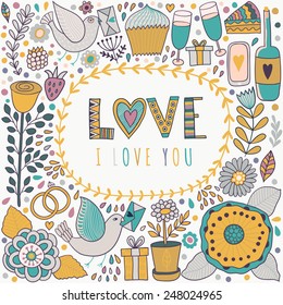 Vector Valentine's Day doodles. Romantic hand drawn elements. 