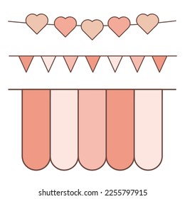 Vector Valentine Day Flags Garlands. Vector aislado de las tierras de cultivo del corazón. Banderas de vectores de fiesta. Triángulo de guardería banderas Garland.
