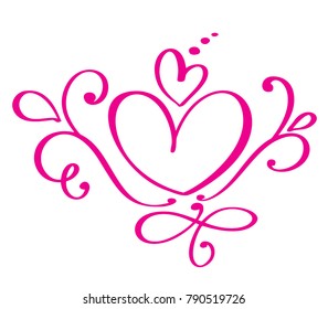 Vector Valentines day of flourish calligraphy vintage hearts. Hand drawn sketchy calligraphy valentine love and wedding invitation card