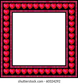 Vector Valentine's Day frame with red ruby hearts on black background