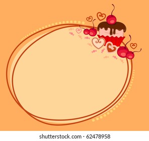 Vector valentine`s day frame with sweet cupcake for design