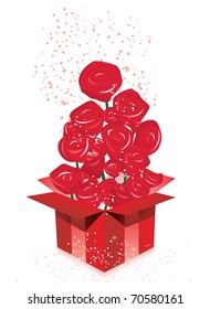 Vector - Valentine's Day Gift Box with Roses Bouquet