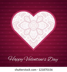 Vector valentine's day gift card with ornaments on heart. Happy Valentine's Day.