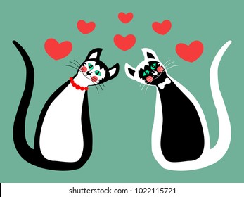 Vector Valentine's Day greeting card with two cute cats in love
