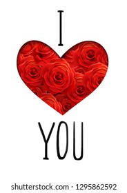 Vector Valentines day greeting card template with heart roses and hand written text 
