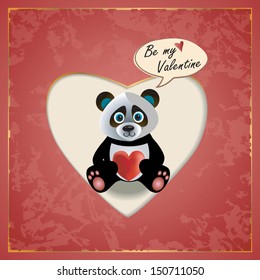 Vector Valentine's Day greeting card with Panda  and heart