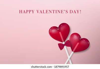 Vector tarjeta de felicitación del día de San Valentín con corazones rojos. Dos copos rojos, ilustración 3D