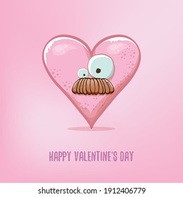 Vector Valentines day greeting card with funny cartoon heart character isolated on soft pink background. Conceptual valentines day comic funky kids poster or banner with funky heart