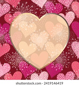 Vector Valentines Day greeting card with golden heart and place for your text