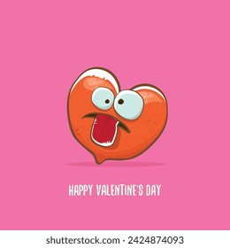 Vector Valentines day greeting card with funny cartoon heart character isolated on pink background. Conceptual valentines day comic funky kids poster or banner