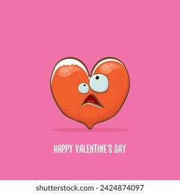 Vector Valentines day greeting card with funny cartoon heart character isolated on pink background. Conceptual valentines day comic funky kids poster or banner