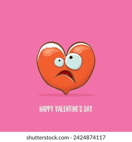 Vector Valentines day greeting card with funny cartoon heart character isolated on pink background. Conceptual valentines day comic funky kids poster or banner