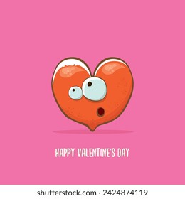 Vector Valentines day greeting card with funny cartoon heart character isolated on pink background. Conceptual valentines day comic funky kids poster or banner