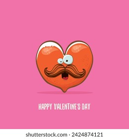 Vector Valentines day greeting card with funny cartoon heart character isolated on pink background. Conceptual valentines day comic funky kids poster or banner