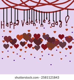 Vector Valentine's day greeting card. Beautiful hearts of different size and color. And the letters. The color is pale purple on the background. It can be used on postcards, notebooks, posters, covers