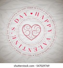 Vector Valentine's Day greeting card design template. Elements are layered separately in vector file.
