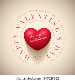 Vector Valentine's Day greeting card design template. Elements are layered separately in vector file.