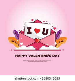 Vector Valentine's Day greeting with letter concept I love you. vector illustration. Can be used for greeting cards, backgrounds and social media purposes