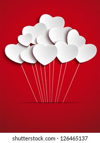 Vector - Valentines Day Heart Balloons on Red Background