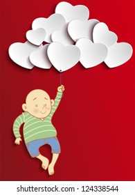 Vector - Valentines Day Heart Boy Holding Balloons