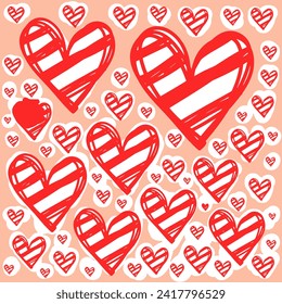 Vector Valentine's Day. The hearts have different sizes. On a pink background. You can use it on postcards, notebooks, posters, key rings.