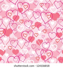 Vector Valentine's Day hearts seamless pattern background with hand drawn elements.