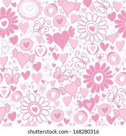 Vector Valentine's Day hearts seamless pattern background with hand drawn elements