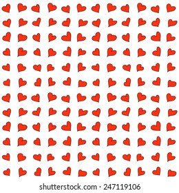 Vector Valentine's Day hearts seamless pattern background with hand drawn red hearts