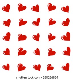 Vector Valentine's Day hearts seamless pattern background with hand drawn red hearts