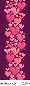 Vector Valentine's Day Hearts Vertical Seamless Pattern Border in red and pink