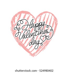 Vector Valentines day icon heart isolated on white background. Hand drawn. Happy valentines day lettering.