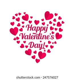 Vector Valentines Day illustration of paper hearts and lettering