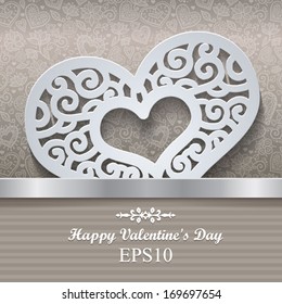 Vector Valentine's day lacy paper heart greeting card with heart