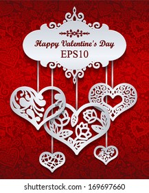 Vector Valentine's day lacy paper heart greeting card with hearts