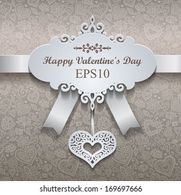 Vector Valentine's day lacy paper heart greeting card with heart