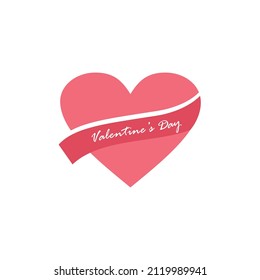 vector valentine's day logo.  illustration of a heart with a ribbon that says valentine's day. greeting card pink colors symbol