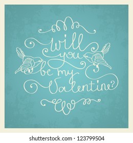 Vector Valentine's day love card template with hand drawn calligraphy element
