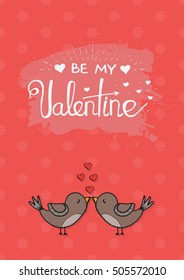 Vector Valentines day love card template with hand drawn calligraphy element. Two lovely birds