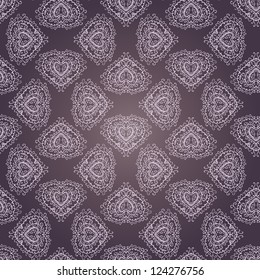 vector Valentine`s Day lovely seamless pattern with lacy hand drawn hearts