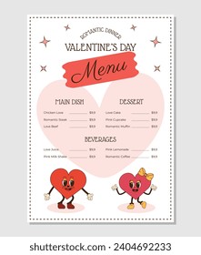 Vector Valentine's Day Menu Template. Romantic Special Menu with funny groove hearts.
