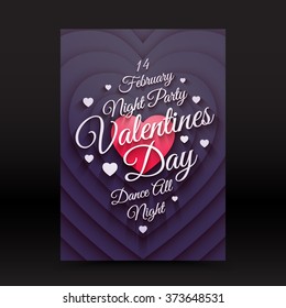 Vector Valentines Day night party flayer. Vector calligraphy design. Lettering flyer invitation vector illustration. Retro vector banner. Vintage vector poster. Vector typography design