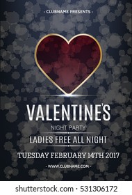 Vector Valentines Day night party flayer. Light effect. Happy Valentines Day Party Poster Design Template.