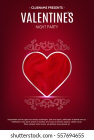 Vector Valentines Day night party flyer. Light effect. Happy Valentines Day Party Poster Design Template.