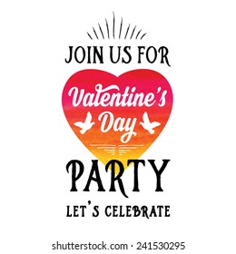 Vector Valentine's Day party invitation. Holiday background and design banner. Vector template with hand-drawn graphic.