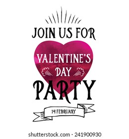 Vector Valentine's Day party invitation. Holiday background and design banner. Vector template with hand-drawn graphic.