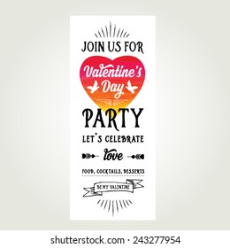 Vector Valentine's Day party invitation. Holiday background and design banner. Vector template with hand-drawn graphic.