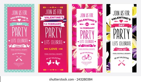 Vector Valentine's Day party invitation. Holiday background and design banner. Vector template with hand-drawn graphic.