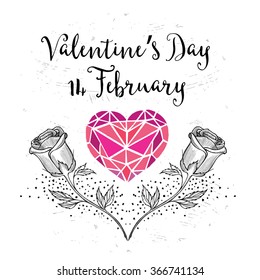 Vector Valentine's Day party invitation. Holiday background and design banner. Vector template with hand-drawn graphic.