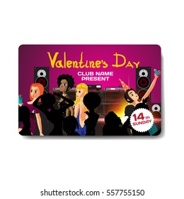Vector valentine's day party invitation. Night club, dj, women dancing